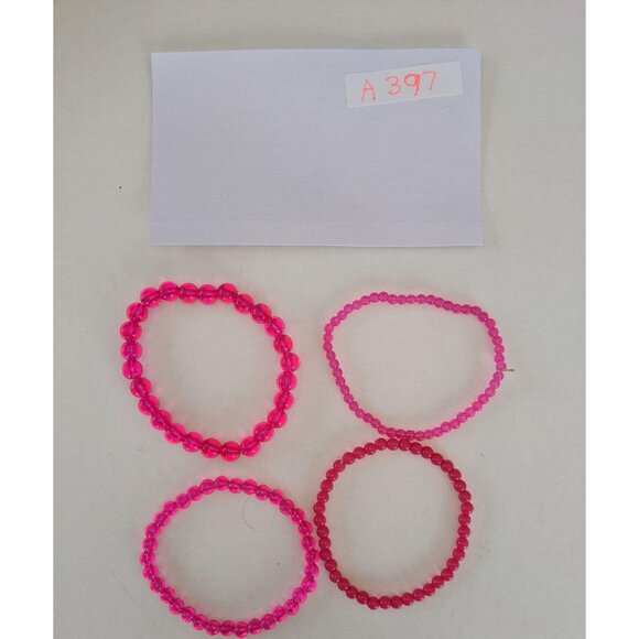 Set Of 4 Pink Beaded Stretch Bracelets Jewelry For Women & Teens - Picture 2 of 6